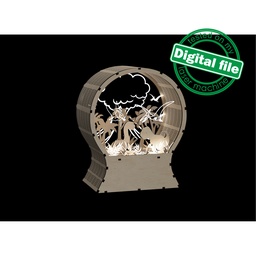 [00186632] DXF, SVG files for laser Light Up Snow Globe, Dinosaurs, volcano, pterodactyls, ancient forest, nursery decor, night lamp, shadow box