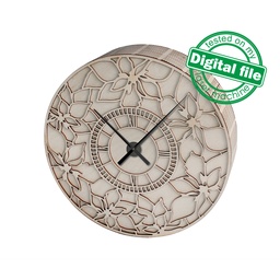 [00185833] DXF, SVG files for laser Unique Modern Wall Round clock, flexible plywood, Glowforge ready, Flower clock face, Material 1/8'' (3.2 mm)