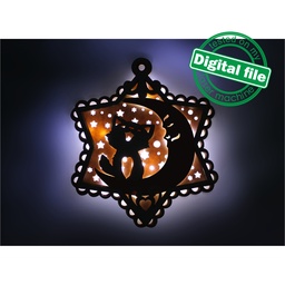 [00187123] DXF, SVG files for laser Light-Up Multilayer Ornament, Home decor, Glowforge ready, Silhouette,Cricut, Nursery Decor, Little Cat on the moon