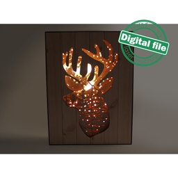 [00186191] DXF, SVG files for 3D Laser Cut Large Wood Shadow Box, Multilayered Wood Sculptures, Forest, Deer, Moon, Plywood/Wood/MDF 3mm