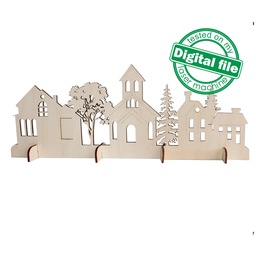 [00186779] DXF, SVG files for laser Christmas Winter Village, Church, Forest, Rustic Wood, Glowforge, Material thickness 3.2 / 6.4 mm
