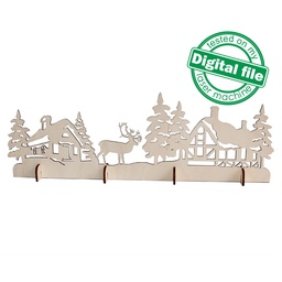 [00186780] DXF, SVG files for laser Christmas village scene, Reindeer, Winter Forest, Rustic Wood, Glowforge, Material thickness 3.2 / 6.4 mm