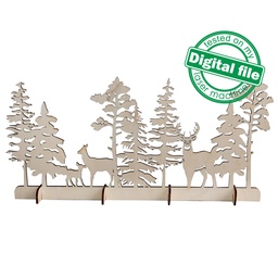 [00186781] DXF, SVG files for laser Christmas Deer family, Winter Forest, Rustic Wood, Glowforge, Material thickness 3.2 / 6.4 mm