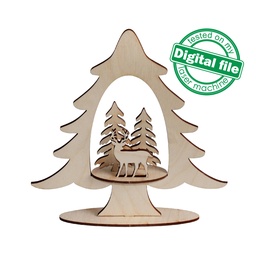 [00184942] DXF, SVG files for laser Christmas decor Deer&Trees, Vector project, Glowforge, Material thickness 1/8 inch (3.2 mm)