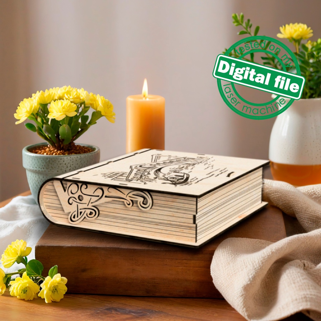 DXF, SVG files for laser Gift Book box Italy, flexible plywood