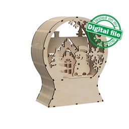 [0183168] DXF, SVG files for laser Wooden Snow Globe Old village, winter forest, Snowman, Tree, 3D Ornament, Multilayer pattern, Material 1/8'' (3 mm)