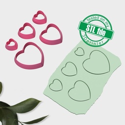 [2002363] Basic Shapes Hearts, 5 Sizes, Digital STL File For 3D Printing, Polymer Clay Cutter, St Valentine, 5 different designs