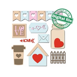 [00187342] SVG, DXF, PDF Laser cut files Love tiered tray decor, Mega Bundle Sign Pack, Diy paint kit, Basket tags, Material thickness 3.2 mm