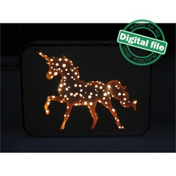 [00186239] DXF, SVG files for laser Light box Unicorn, Baby shower decor, Nursery night lamp, Glowforge, Material thickness 1/8 inch (3.2 mm)