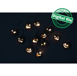 [00187610] DXF, SVG files for laser Halloween Scary Pumpkins garland, LED Light, 4 different design, Halloween decoration, Glowforge
