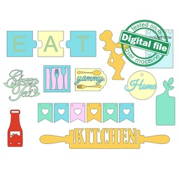 [00187608] SVG, DXF Laser cut files Kitchen tiered tray decor Mega Bundle Sign Pack, Diy paint kit, Basket tags Material thickness 3.2 mm