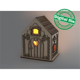 [00186869] DXF, SVG files for laser Сandle holder Gingerbread House, tea light, Christmas Decoration, Led lantern, Material 1/8 inch (3.2 mm)