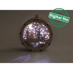 [00186662] DXF, SVG files for laser Gift Box and Light-Up 3D Christmas Ornament, Multilayered Ornament pattern, Starry Sky, Winter forest, Reindeer