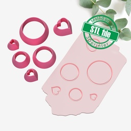 [2002373] Love Combo #8, Heart, Circle, Digital STL File For 3D Printing, Polymer Clay Cutter, Earrings, 6 different designs