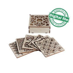 [00185806] DXF, SVG files for Laser Cut Geometric Wood Coasters in box, Set of 6 Different design, Material thickness 3.2 mm (1/8 inch)