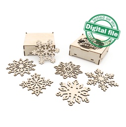 [00187685] DXF, SVG files for laser Gift box May your season sparkle, Set of 6 Christmas Snowflakes, Glowforge, Material 1/8 inch (3.2 mm)