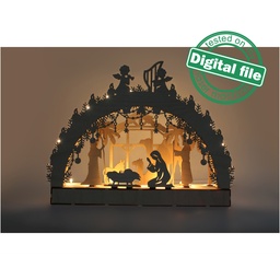 [00187521] DXF file for laser Large Wooden Decoration Electrically Illuminated Light Arch,Wood Schwibbogen, Centerpiece, Light-up Christmas, SVG, PDF