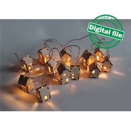 [00184945] DXF, SVG files for LED garland string little Houses 12 different design, Christmas decoration, Material thickness 1/8 inch (3.2 mm)
