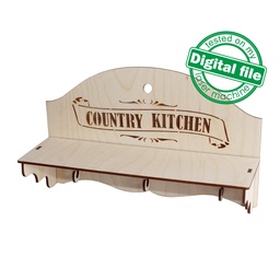 [00186325] DXF, SVG files for laser Vintage Shelf Country Kitchen, CNC Router, Engraved pattern French, Two different material thickness 3.2/6.4 mm