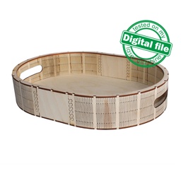 [00185835] DXF, SVG files for laser Wooden Oval Tray, flexible plywood, Vector project, retro design, Glowforge ready file, Material thickness 3.2 mm