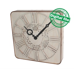 [00185834] DXF, SVG files for laser Unique Modern Wall Clock Square with round corners, flexible plywood, Mechanic clock face, Material 1/8'' (3.2 mm)