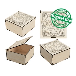 [00186927] DXF, SVG files for laser Vintage Merry Christmas, Retro Christmas gift box, Engraved calligraphy, Glowforge, Material thickness 3.2 mm
