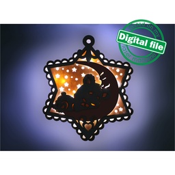 [00187120] DXF, SVG files for laser Light-Up Multilayer Ornament, Home decor, Glowforge ready, Silhouette,Cricut, Nursery Decor, Teddy bear on the moon