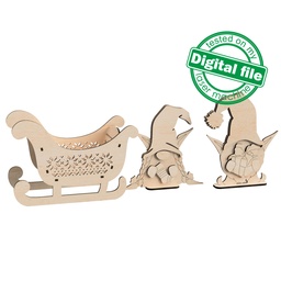 [0179921] DXF, SVG files for laser Christmas sleigh in Scandinavian style, gnomes with elf ears, paint by line, gift, Material 1/8'' (3.2 mm)