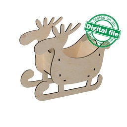 [0177867] DXF, SVG files for laser Sleigh for decor inside the house or outside, Reindeer, several different material thicknesses