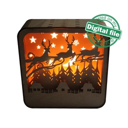 [00186405] DXF, SVG files for laser Light box Christmas Village, Flying reindeer, Light-up Christmas, Glowforge, Material thickness 1/8 inch (3.2 mm)