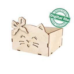 [00187422] DXF, SVG files for laser Wooden box Cat with bow, Crochet Storage Box, Knitting Yarn Box, Easter decor, Decoration idea, Plywood or MDF 3 mm