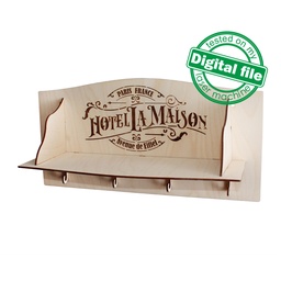 [00186376] DXF, SVG files for laser Vintage Kitchen Shelf Hotel La Maison, CNC Router, Engraved pattern, Two different material thickness 3.2/6.4 mm