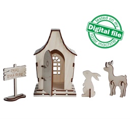 [00185913] DXF, SVG files for laser Fairy Doll House, Little deer, Cute Rabbit, Nursery decor, Ready to paint, Material 1/8'' (3.2 mm)