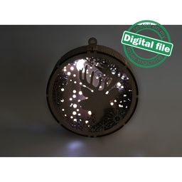 [00186738] DXF, SVG files for laser Gift Box and Light-Up 3D Christmas Ornament, Multilayered Ornament pattern, Deer, Starry Sky, Snowflakes