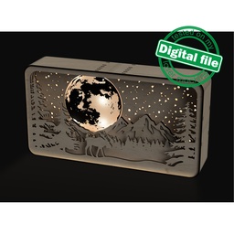 [00185415] DXF, SVG files for laser Shadow Box Moose in Forest, Mountains, Glowing Moon, flexible plywood, Glowforge, Material thickness 1/8'' (3.2 mm)