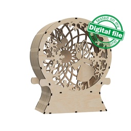 [0183167] DXF, SVG files for laser Wooden Snow Globe Two winter fairies, openwork window, snowflakes, 3D Ornament, Multilayer pattern