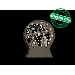 [0184050] DXF, SVG files for laser Light Up Snow Globe, Christmas decor, 3D houses, flying reindeer,santa claus, starry sky, moon