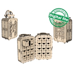 [00186298] DXF, SVG file for laser Advent calendar Vintage Suitcase, Christmas bell with bow, snowflakes, holly night, poinsettia Plywood or MDF 3.2 mm