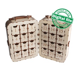 [00186298] DXF, SVG file for laser Advent calendar Vintage Suitcase, Christmas bell with bow, snowflakes, holly night, poinsettia Plywood or MDF 3.2 mm