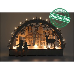 [00187533] DXF file for laser Wooden Decoration Electrically Illuminated Light Arch,Wood Schwibbogen, Centerpiece, Light-up Christmas, SVG, PDF