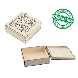 [0182407] DXF, SVG files for laser Box with integrated hinges, opening carved cover, XTool, Glowforge, Material thickness 1/8 inch (3.2 mm)
