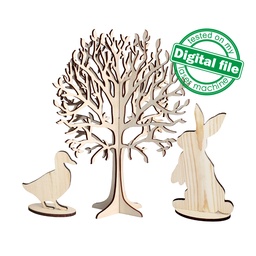[00185612] DXF, SVG files for laser Easter decoration Duck, Bunny Rabbit, Tree, 2 Different Sizes, Glowforge, Decoration idea, Material 3.2 mm (1/8'')