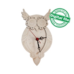 [00185989] DXF, SVG files for laser Unique Modern Wall Clock Owl, flexible plywood, Engraved clock face, Nursery Decor, Material 1/8'' (3.2 mm)