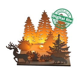[00184949] DXF, SVG files for laser Tea Candle holders, Centerpiece, Light-up Christmas, Winter forest, Deer, Fox, Rabbit, Material 1/8 inch (3.2 mm)
