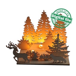 [00184949] DXF, SVG files for laser Tea Candle holders, Centerpiece, Light-up Christmas, Winter forest, Deer, Fox, Rabbit, Material 1/8 inch (3.2 mm)