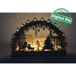 [00187510] DXF file for laser Large Wooden Decoration Electrically Illuminated Light Arch,Wood Schwibbogen, Centerpiece, Light-up Christmas, SVG, PDF