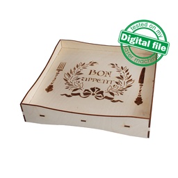[00186323] DXF, SVG files for laser Vintage Tray Bon Appetit, Candy bar decor, Engraved pattern French, Two different material thickness 3.2/6.4 mm