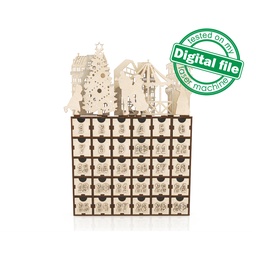 [00187675] SVG, DXF laser cut files Advent calendar 24 or 30 days Old town, Cristmas fair, Glowforge, Christmas decor ideas, Material 3.2 mm (1/8 in)