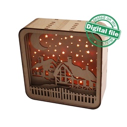 [00186225] DXF, SVG files for laser Light box Christmas Village, Shadow box, Light-up Christmas, Glowforge, Material thickness 1/8 inch (3.2 mm)