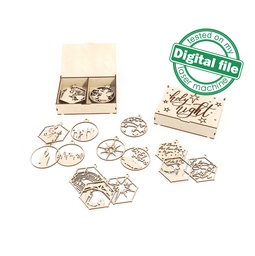 [00187799] DXF, SVG files for laser Set in the box Holy Night, Gift box with 24 christmas tree ornament, Glowforge, Material 1/8 inch (3.2 mm)